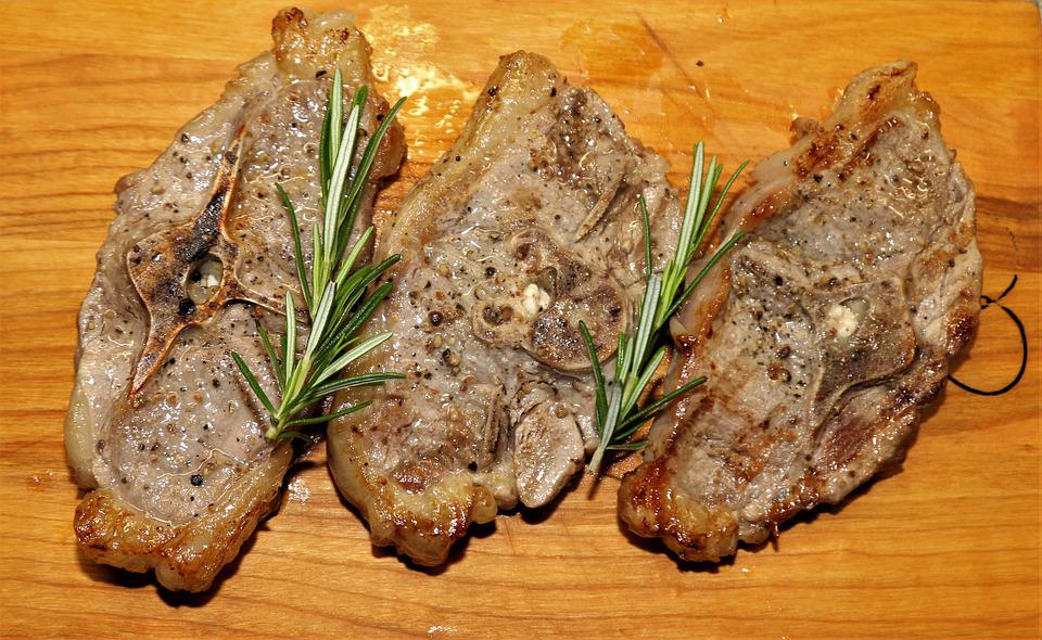 three pieces of roasted lamb