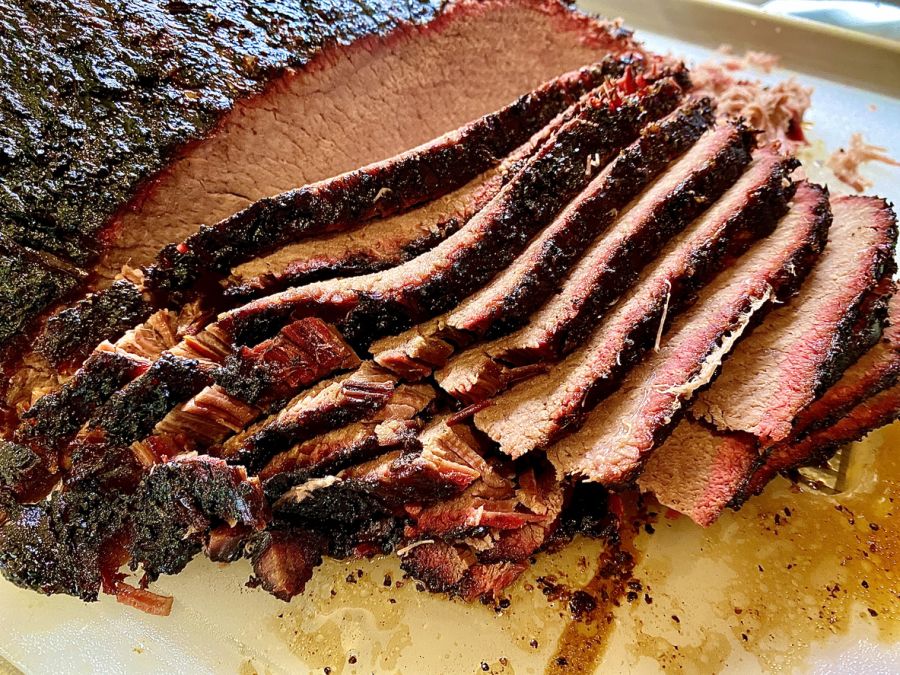 partially sliced whole beef brisket