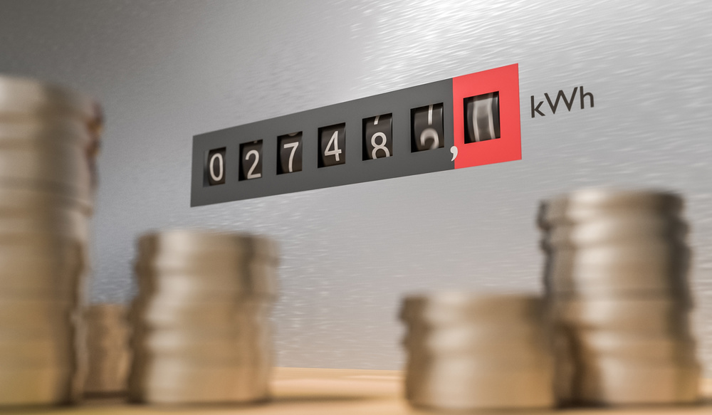 Coins in front of electricity meter