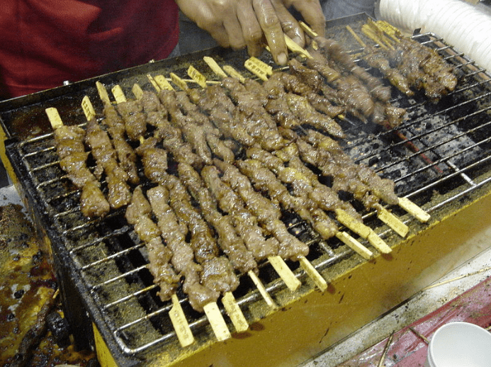 Lamb barbecue kebabs. 
