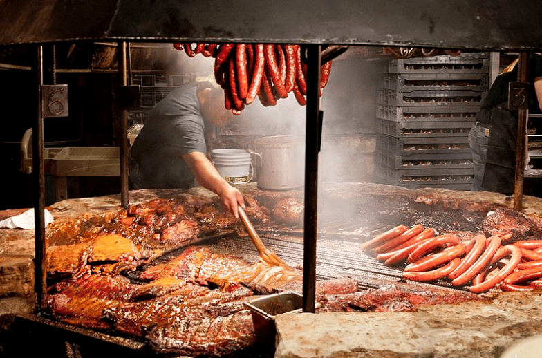 Barbecue grills are used at various restaurants.   